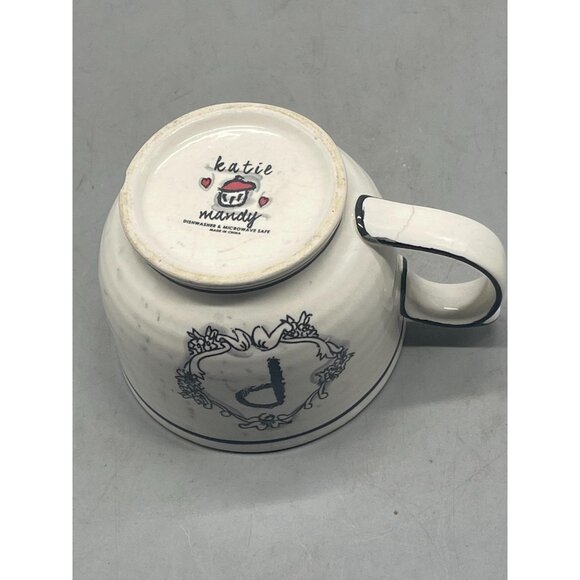 Katie mandy mug cup white blue dots stripes 3.5x5.5" READ - Picture 4 of 16